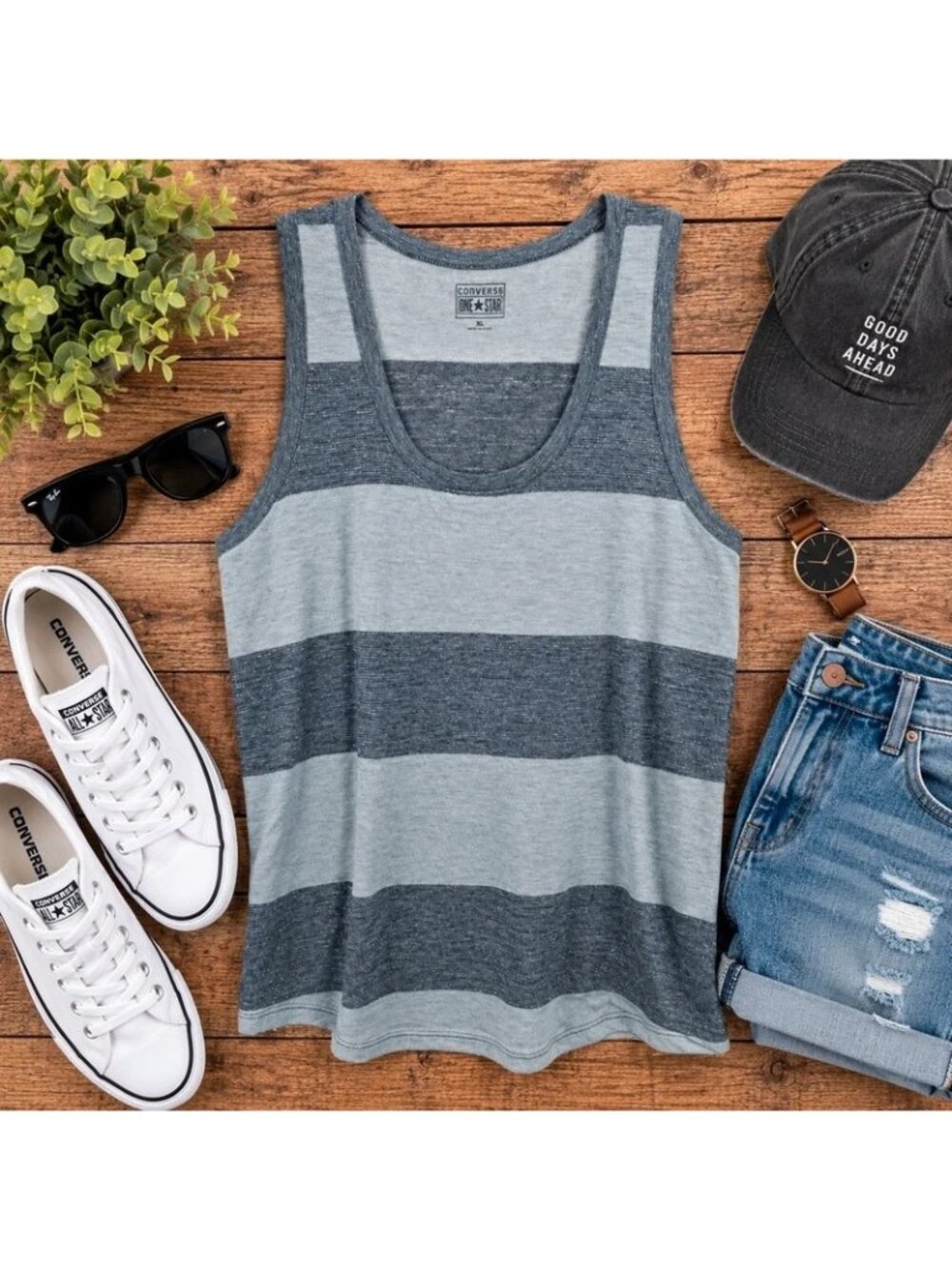Converse One Star Gray Striped Shimmer Tank Top | XL